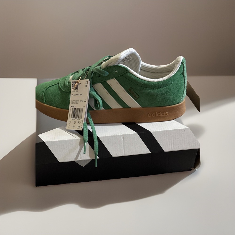 Adidas VL Court 2.0 Unisex M8/W9.5 Green NEW JH5077 Suede Gum Sole Sneakers - Picture 2 of 14